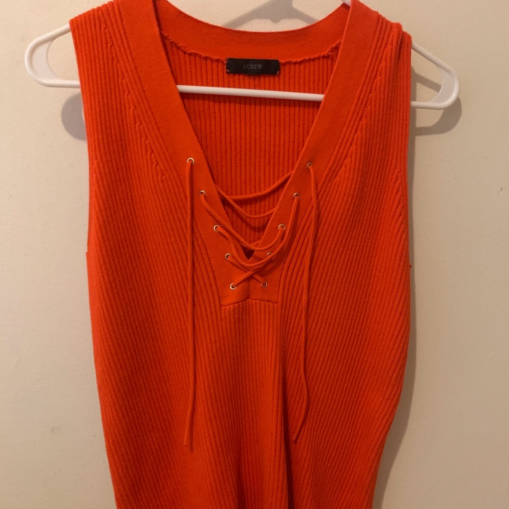 J.Crew red, sleeveless, lace-up sweater